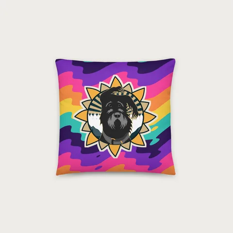 Pillow with the dog badge