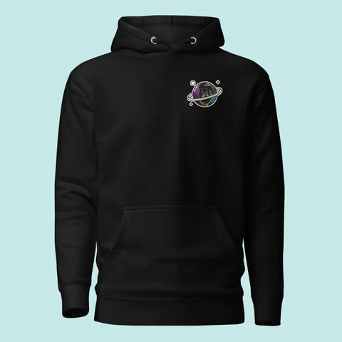 Premium Hoodie with the Cosmic Good Boy dog badge