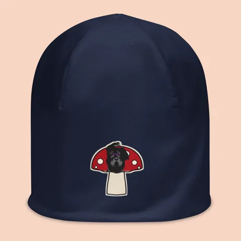 Printed Beanie with a hand-drawn pup patch