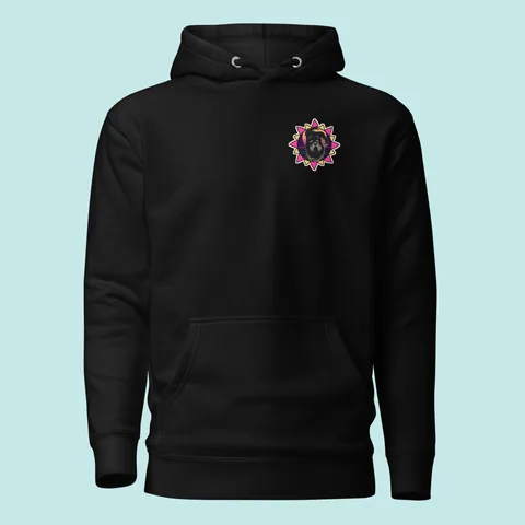 Premium Hoodie with the Retrowave dog badge